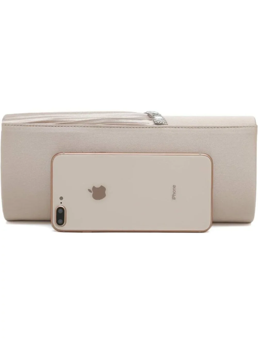 Women's Champagne Crystal Embellished Pleated Satin Clutch Purse For Evening Bag